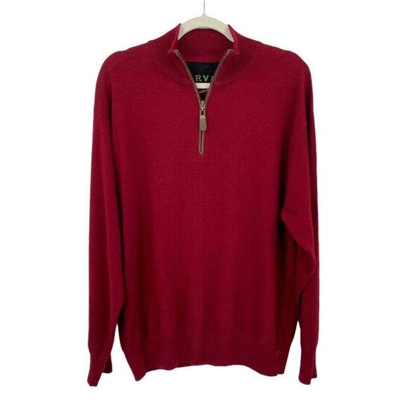Orvis Sweater Mens Large Burgundy Red 100% Wool 1/4‎ Zip Pullover - Picture 1 of 7